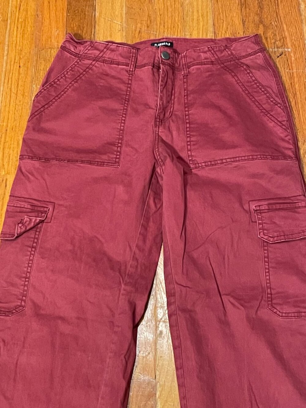 Flamingals Red Burgundy Wide Leg Cargo Pants Women's Size M - Picture 3 of 4